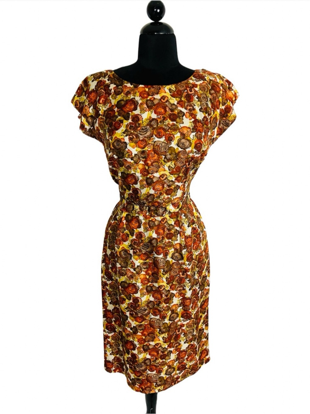 Vintage 1960's Autumnal Floral Print Cocktail Dress + Matching Bolero Jacket